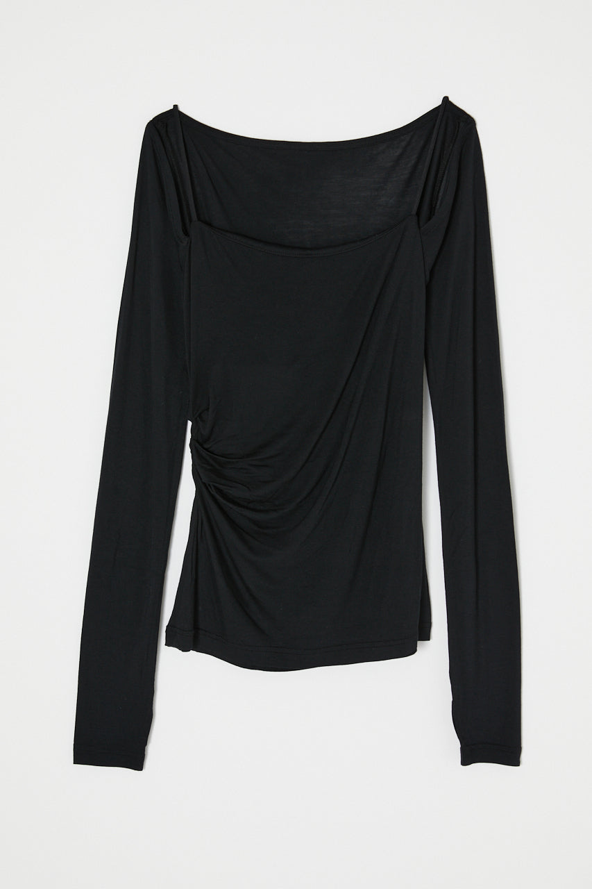 SQUARE NECK GATHER TOP Black / Free