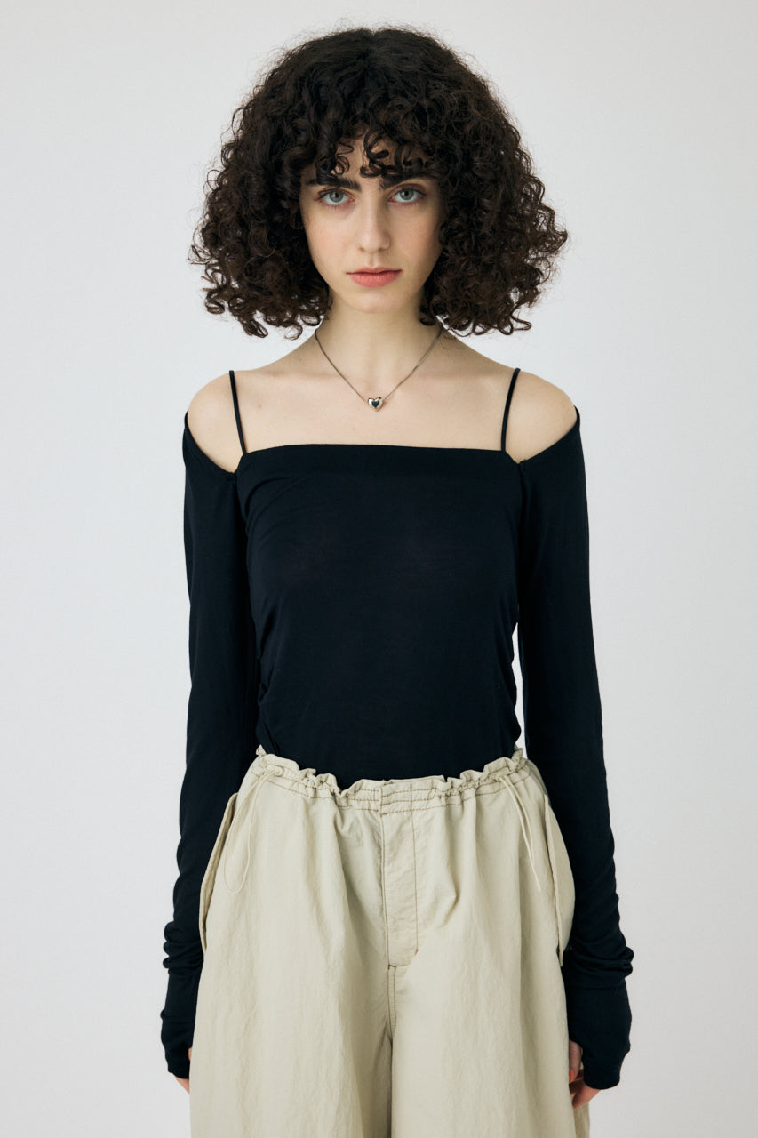 SQUARE NECK GATHER TOP Black / Free