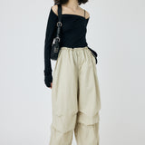 SQUARE NECK GATHER TOP Black / Free