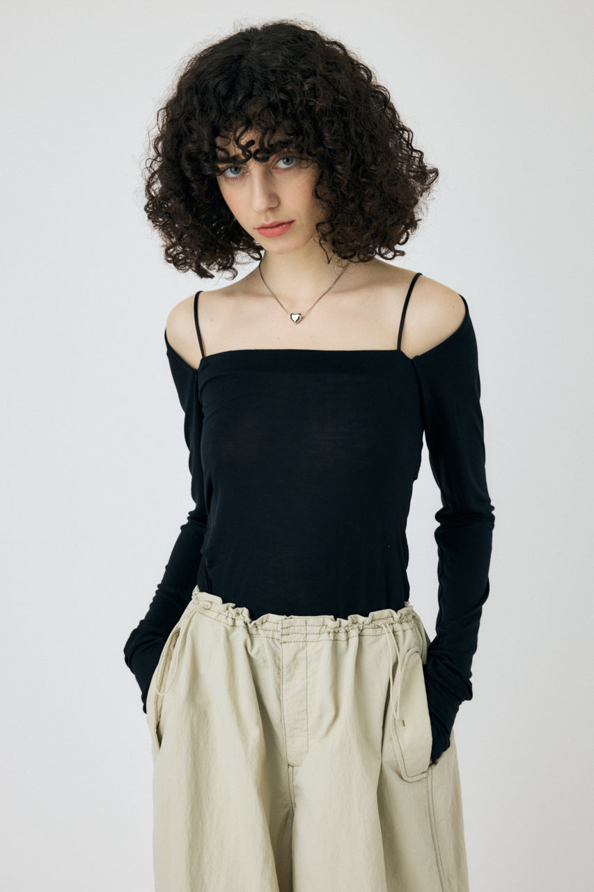 SQUARE NECK GATHER TOP Black / Free