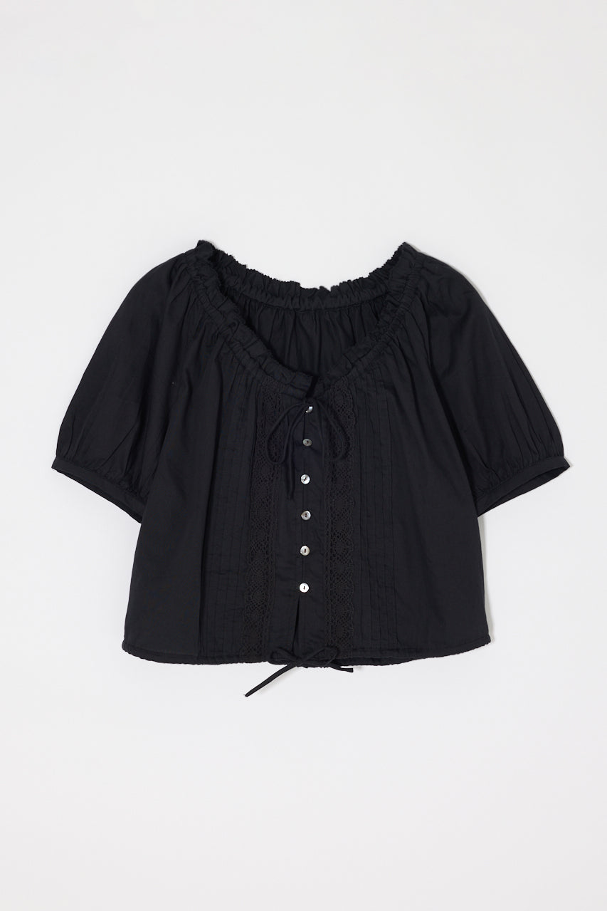 SCOOP NECK PIN TUCK BLOUSE Black / Free
