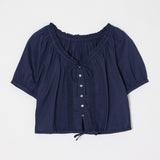 SCOOP NECK PIN TUCK BLOUSE Navy / Free