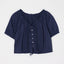 SCOOP NECK PIN TUCK BLOUSE Navy / Free