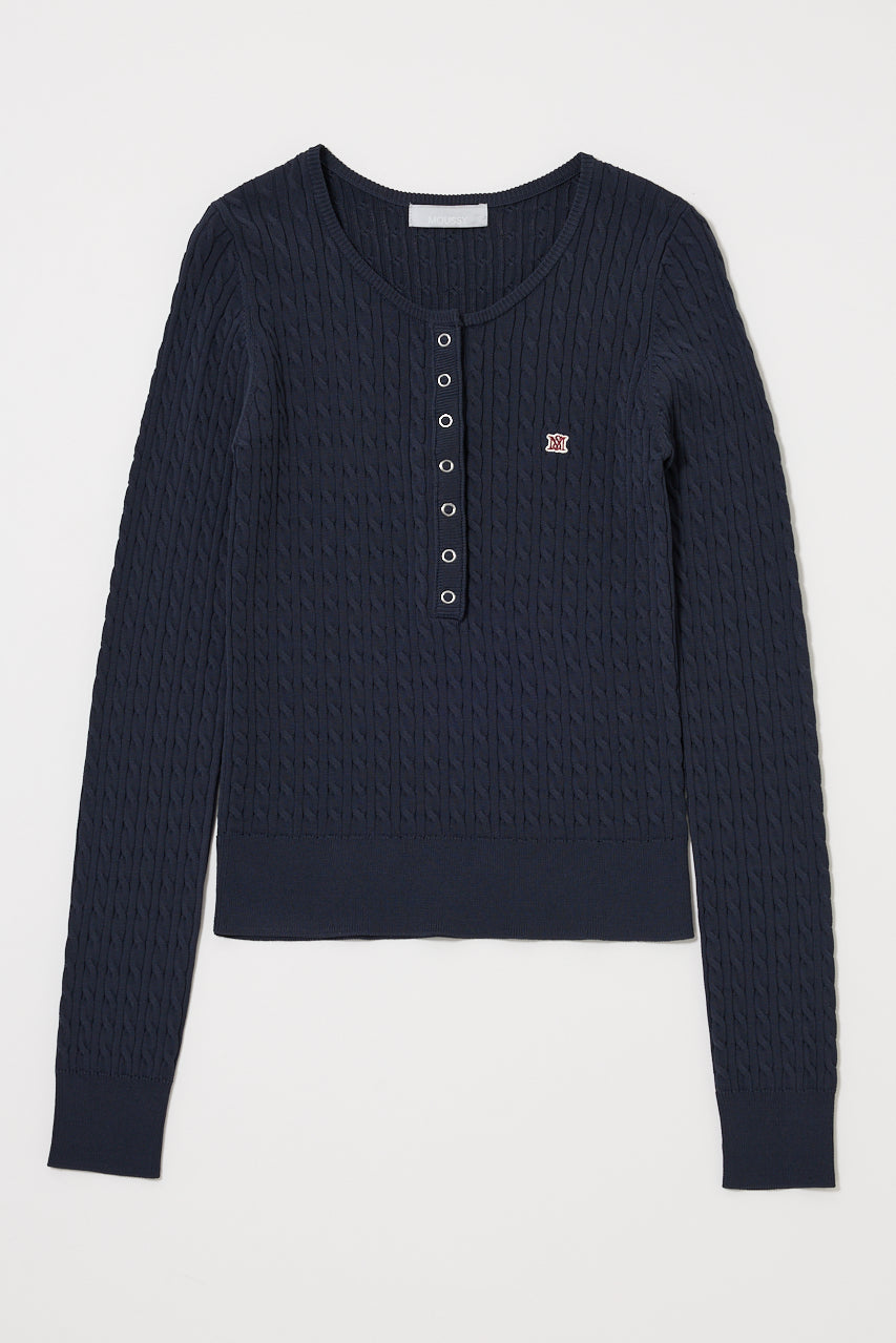 HENRY NECK CABLE KNIT TOP Navy / Free