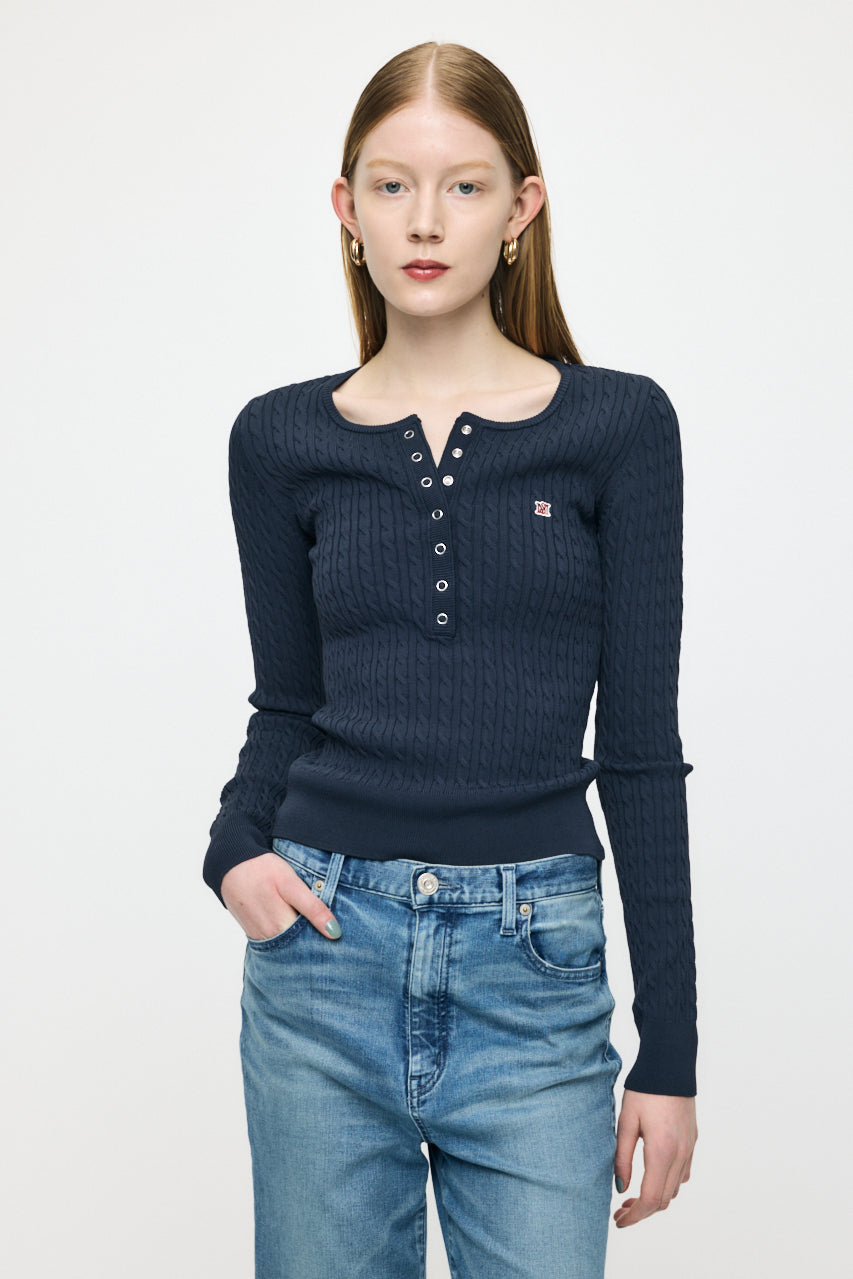 HENRY NECK CABLE KNIT TOP Navy / Free
