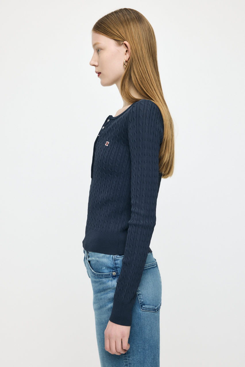HENRY NECK CABLE KNIT TOP Navy / Free