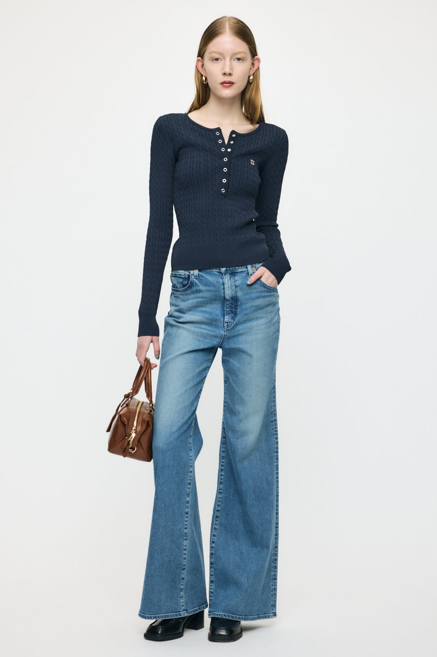 HENRY NECK CABLE KNIT TOP Navy / Free