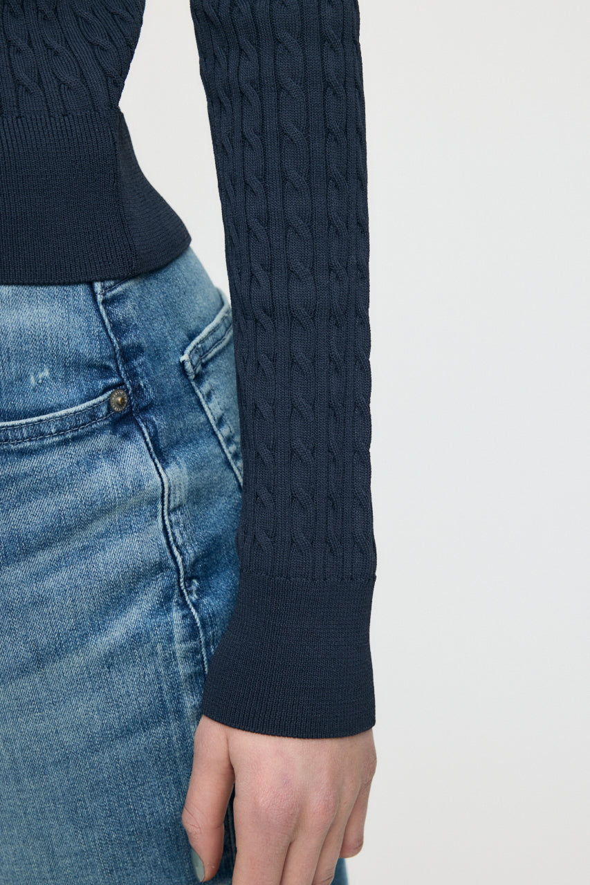 HENRY NECK CABLE KNIT TOP Navy / Free