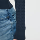HENRY NECK CABLE KNIT TOP Navy / Free