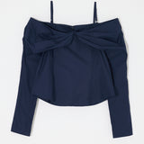 RIBBON OFF SHOULDER BLOUSE Navy / 1 (S)