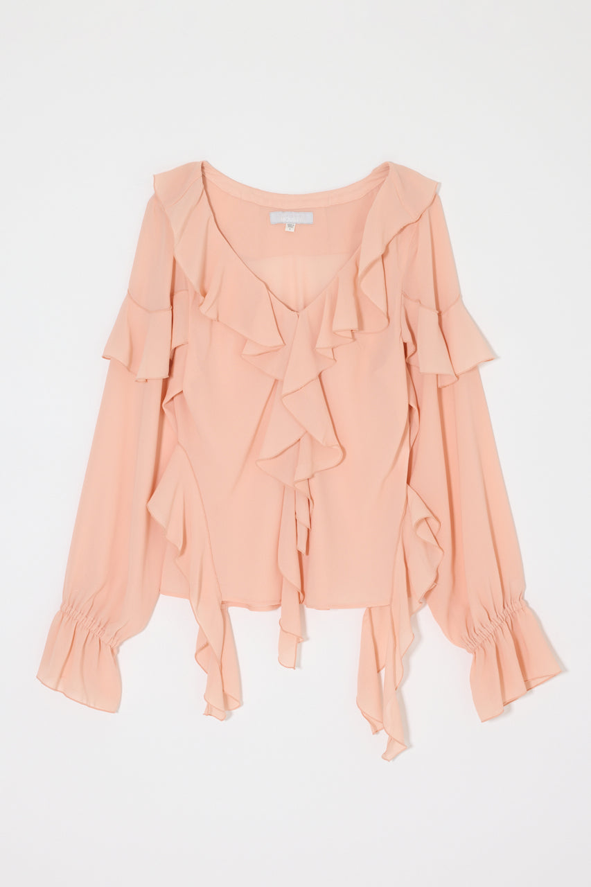 CHIFFON RUFFLE BLOUSE Light Pink / Free