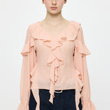 CHIFFON RUFFLE BLOUSE Light Pink / Free