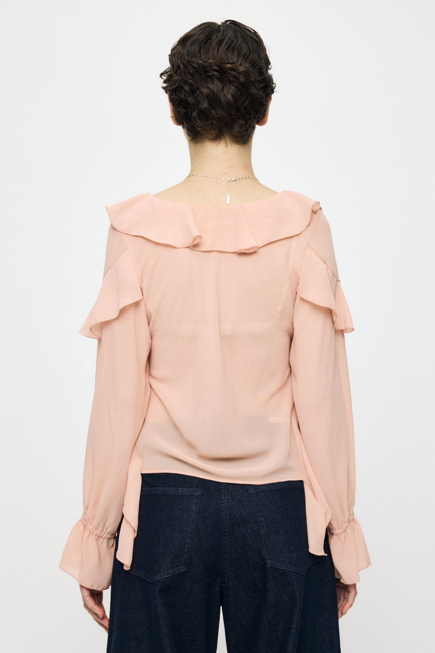 CHIFFON RUFFLE BLOUSE Light Pink / Free