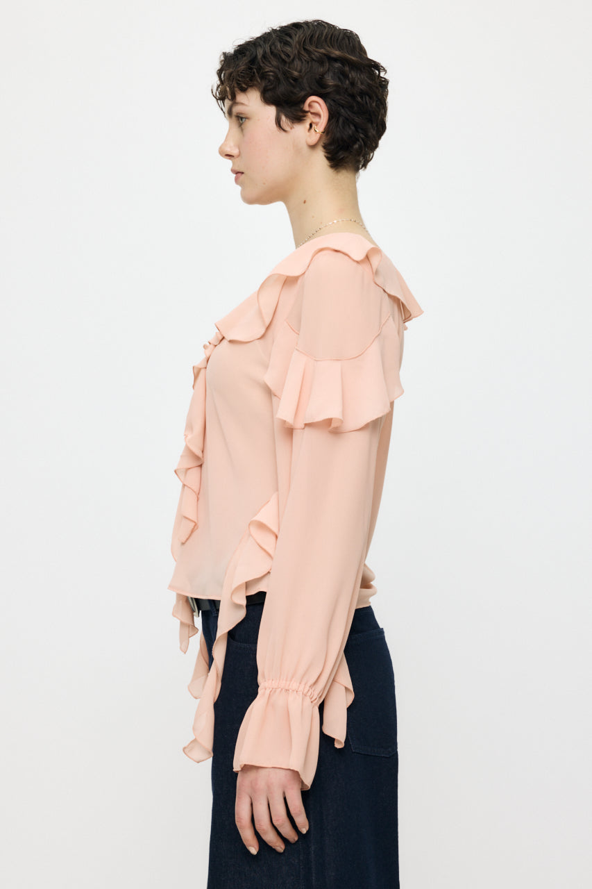 CHIFFON RUFFLE BLOUSE Light Pink / Free