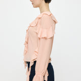 CHIFFON RUFFLE BLOUSE Light Pink / Free
