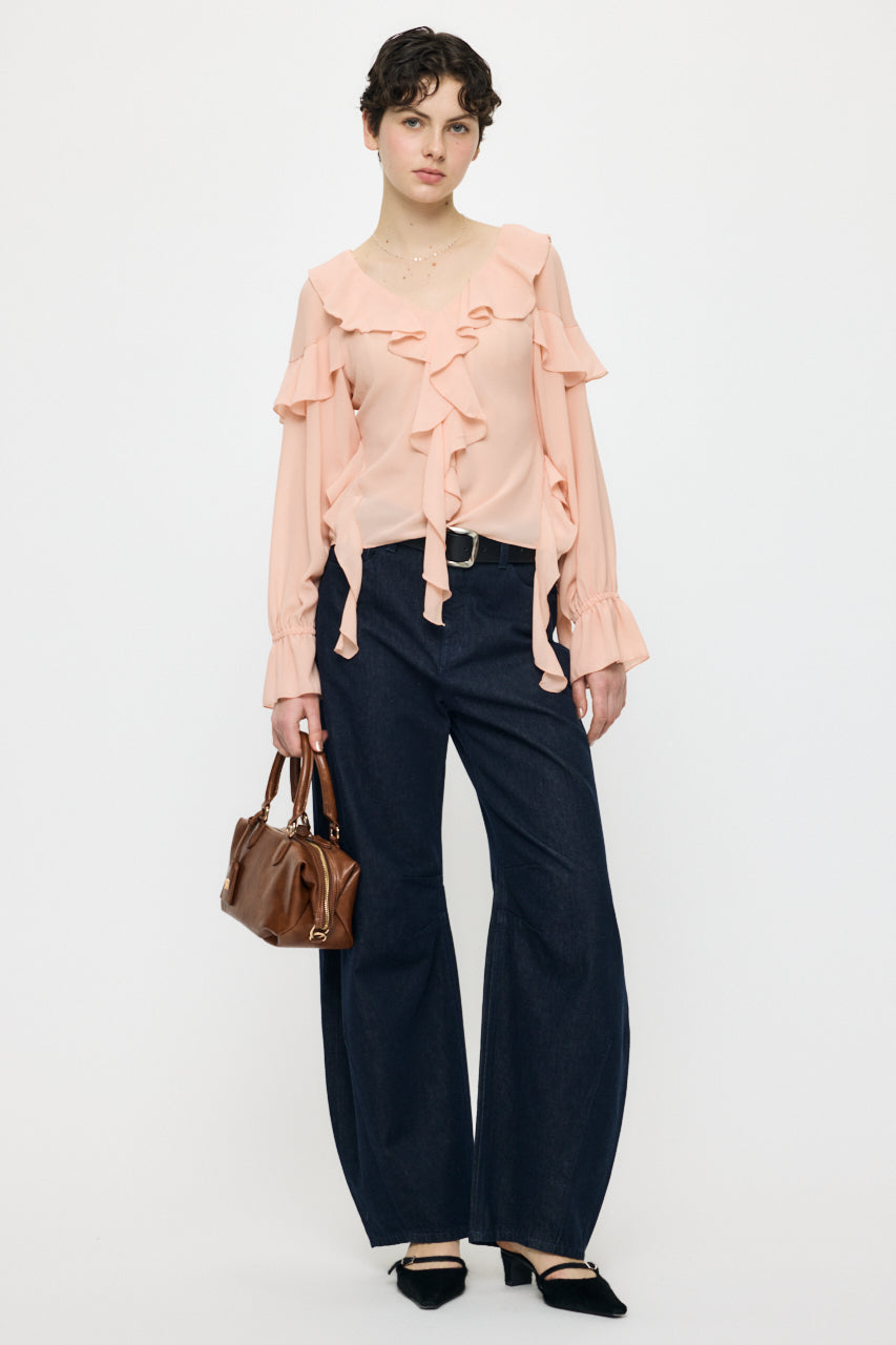CHIFFON RUFFLE BLOUSE Light Pink / Free