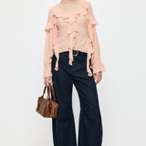 CHIFFON RUFFLE BLOUSE Light Pink / Free