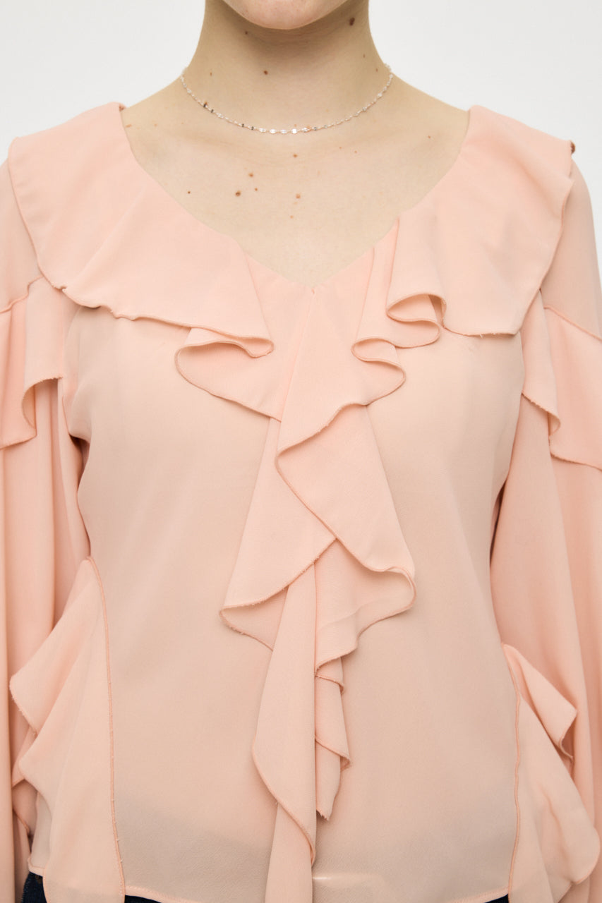 CHIFFON RUFFLE BLOUSE Light Pink / Free