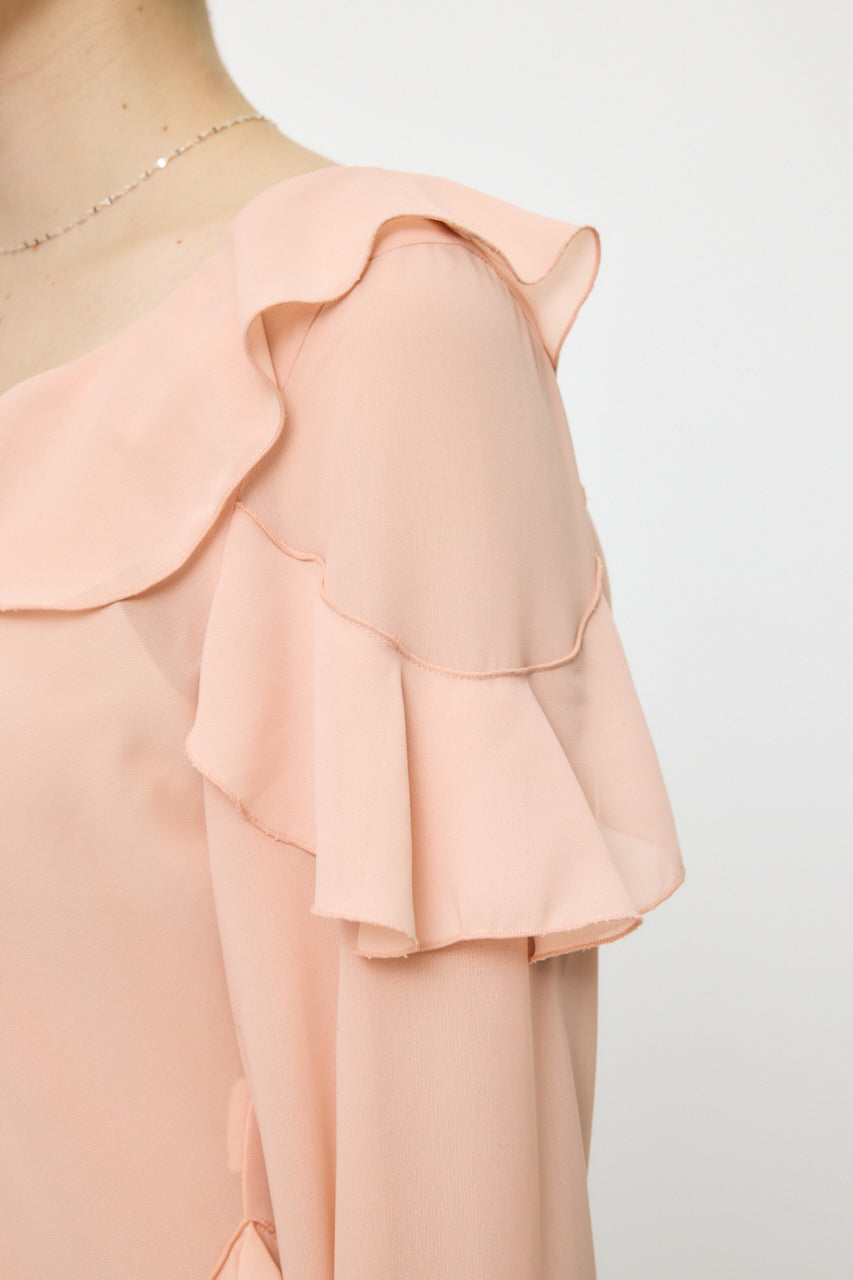 CHIFFON RUFFLE BLOUSE Light Pink / Free