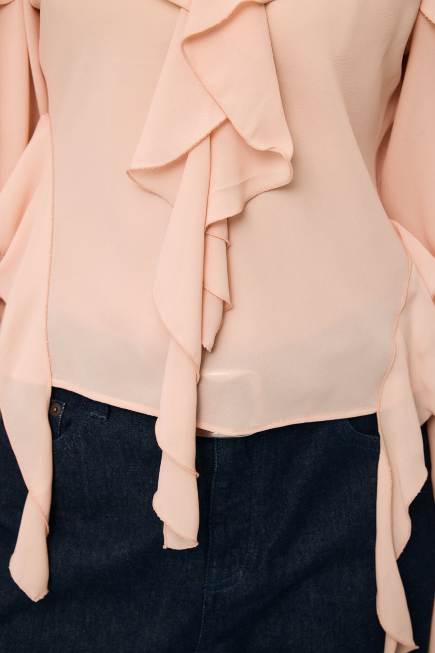 CHIFFON RUFFLE BLOUSE Light Pink / Free