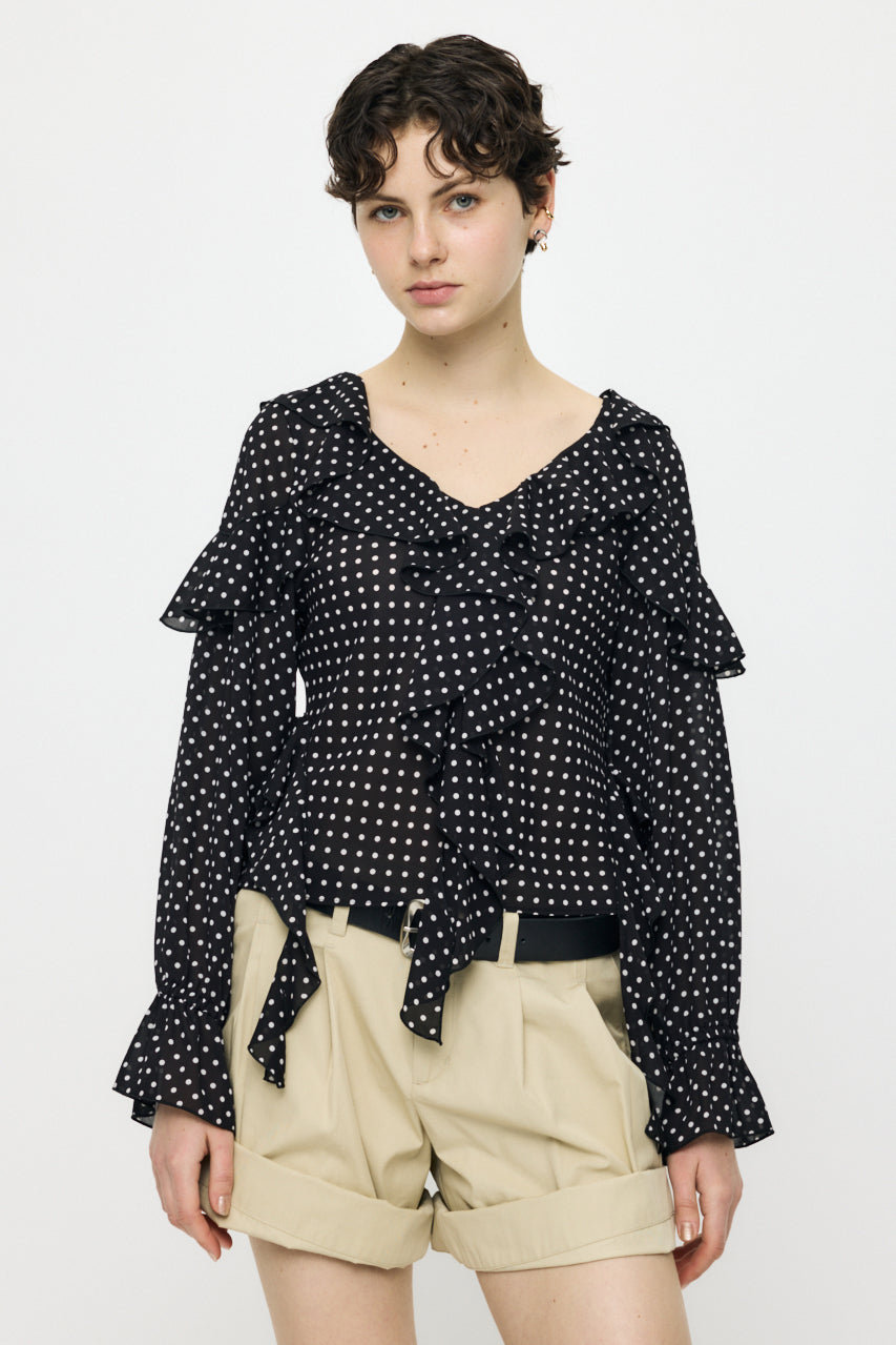 CHIFFON RUFFLE BLOUSE Multi Black / Free