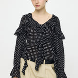 CHIFFON RUFFLE BLOUSE Multi Black / Free
