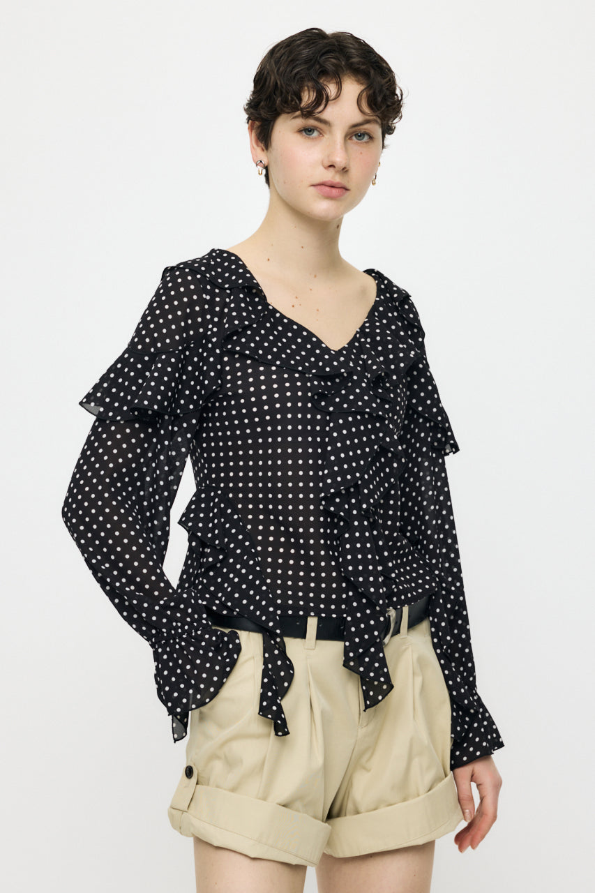 CHIFFON RUFFLE BLOUSE Multi Black / Free
