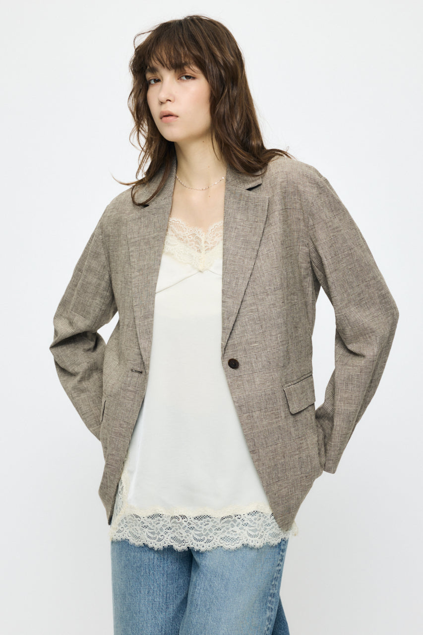 LINEN BLEND OVERSIZED JACKET Brown / Free