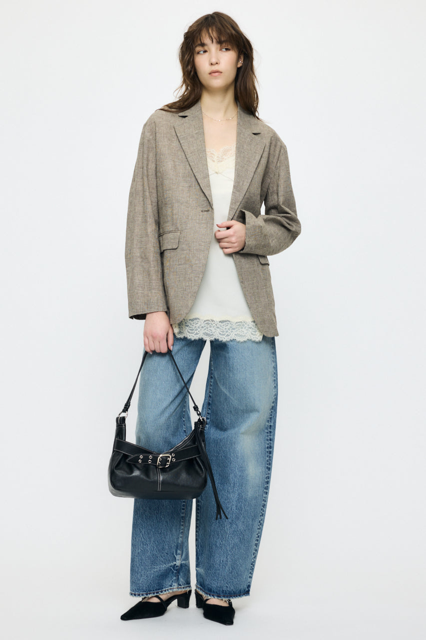 LINEN BLEND OVERSIZED JACKET Brown / Free