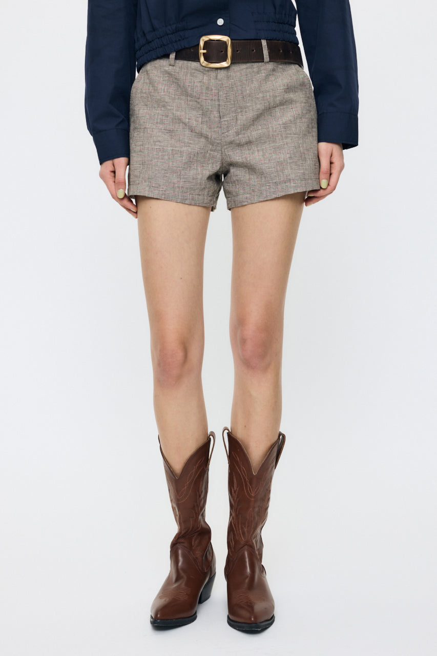 LINEN BLEND MICRO SHORTS Brown / 1 (S)