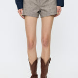 LINEN BLEND MICRO SHORTS Brown / 1 (S)