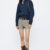 LINEN BLEND MICRO SHORTS Brown / 1 (S)