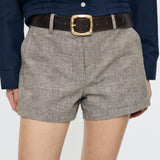 LINEN BLEND MICRO SHORTS Brown / 1 (S)