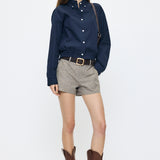 LINEN BLEND MICRO SHORTS Brown / 1 (S)