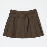 LOW SLUNG PLEATED MINI SKIRT - JS Brown / 1 (S)