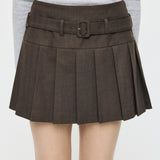 LOW SLUNG PLEATED MINI SKIRT - JS Brown / 1 (S)
