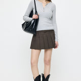 LOW SLUNG PLEATED MINI SKIRT - JS Brown / 1 (S)
