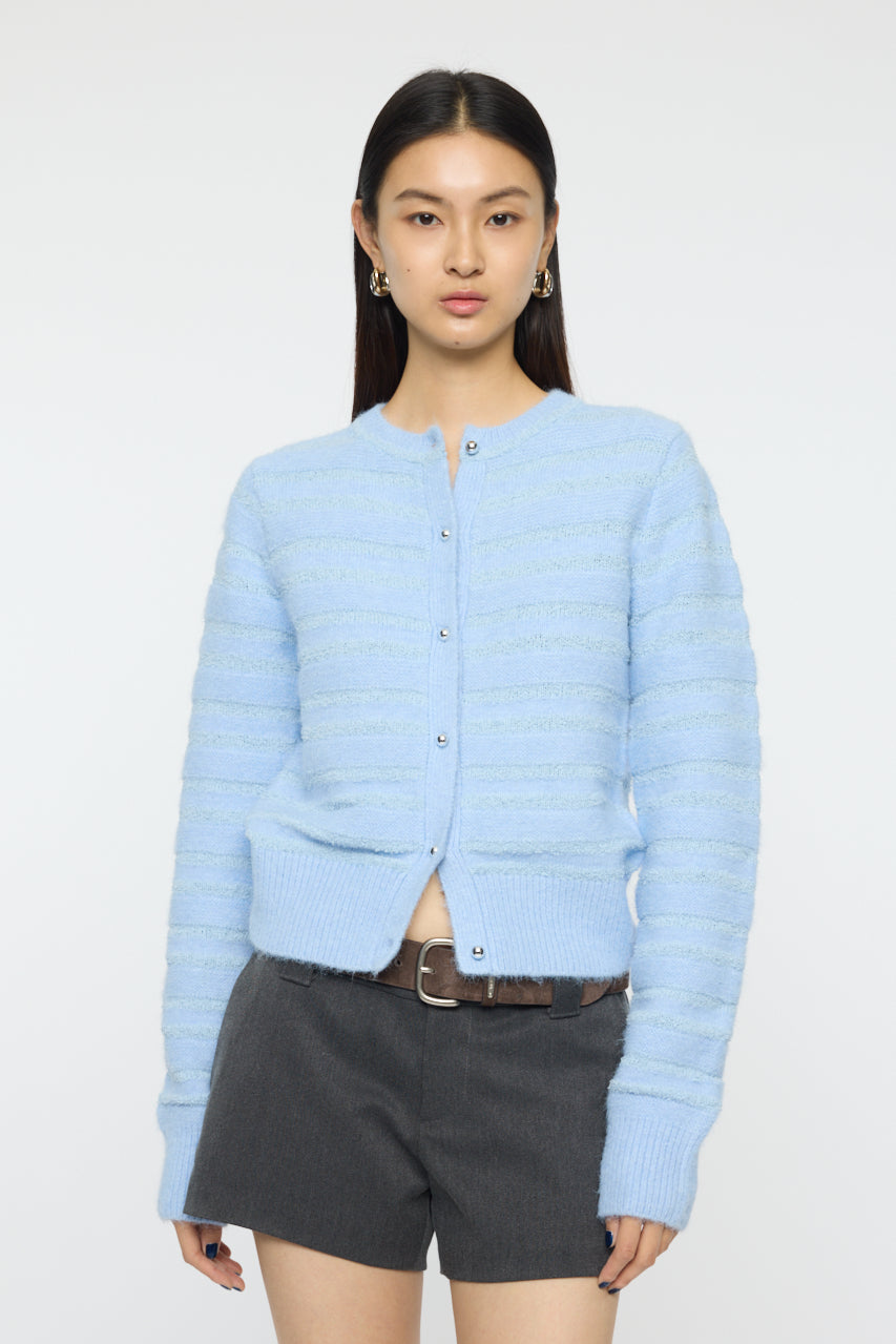 SHADOW STRIPE KNIT CARDIGN Light Blue / Free