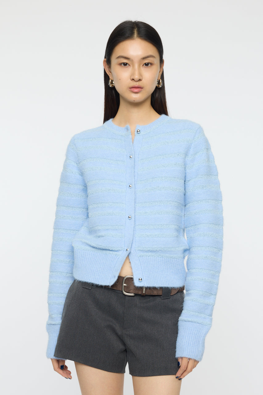 SHADOW STRIPE KNIT CARDIGN Light Blue / Free