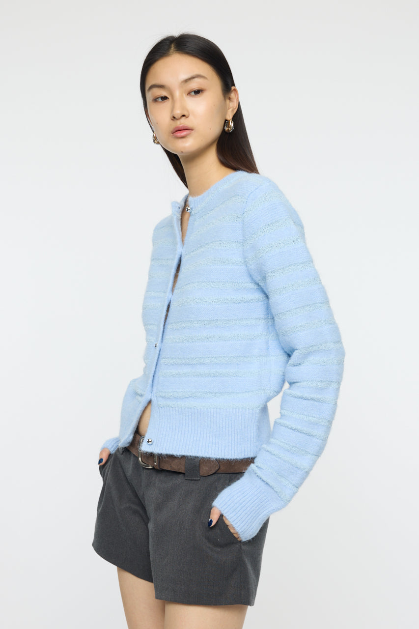SHADOW STRIPE KNIT CARDIGN Light Blue / Free