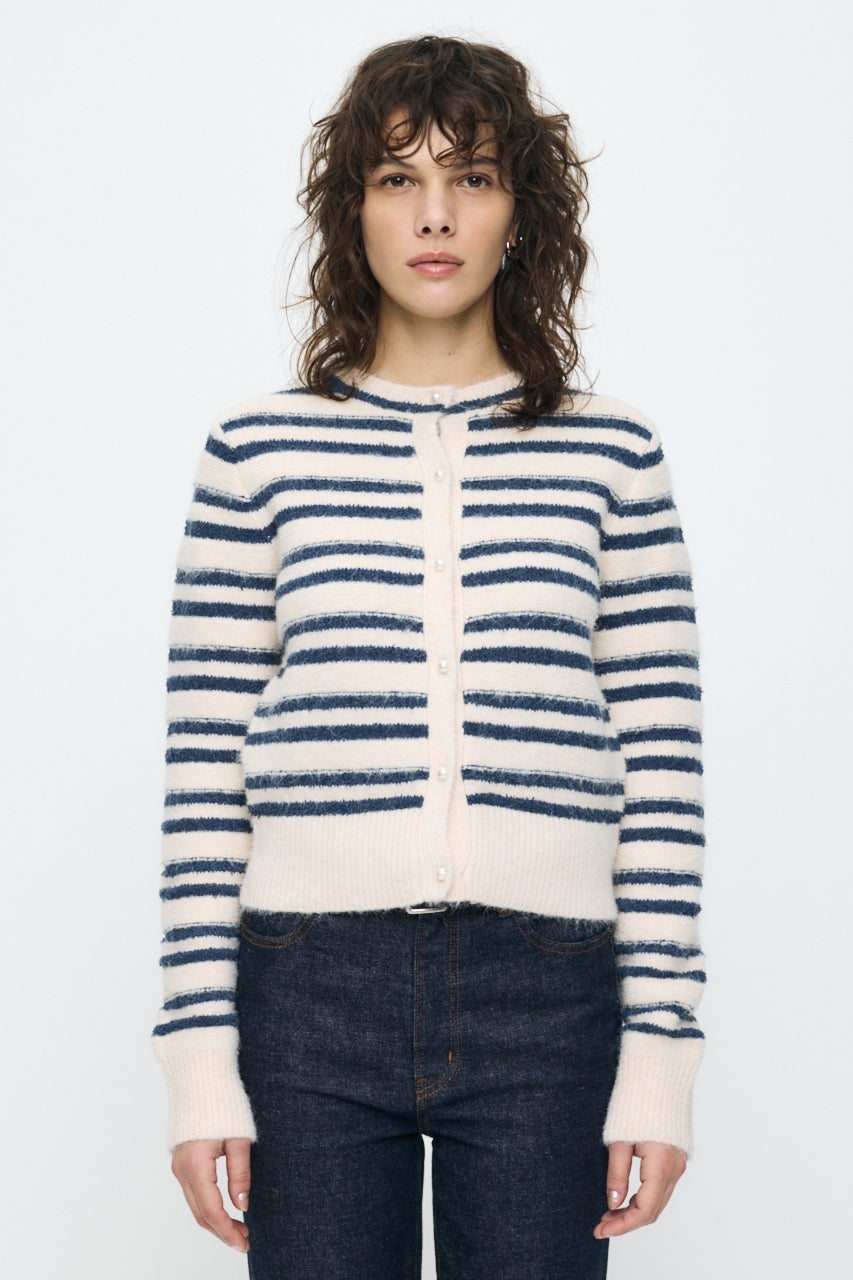 SHADOW STRIPE KNIT CARDIGN Multi White / Free