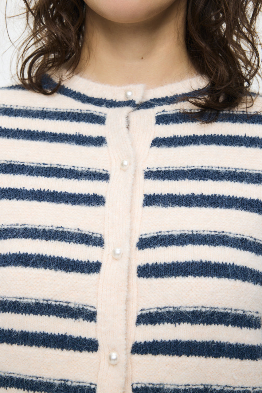 SHADOW STRIPE KNIT CARDIGN Multi White / Free