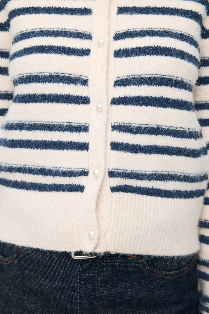 SHADOW STRIPE KNIT CARDIGN Multi White / Free