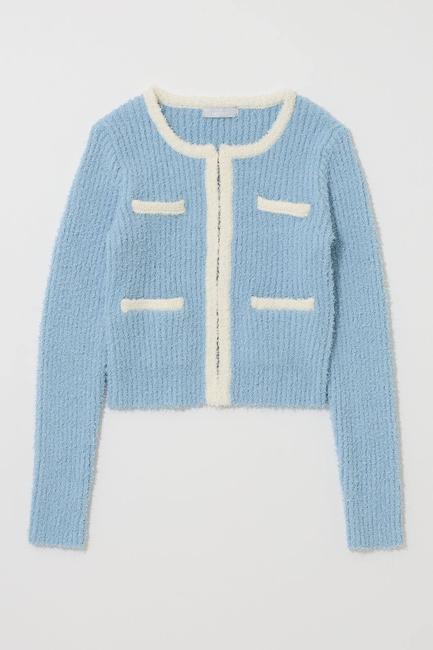 FANCY YARN BI COLOR CARDIGAN Light Blue / Free