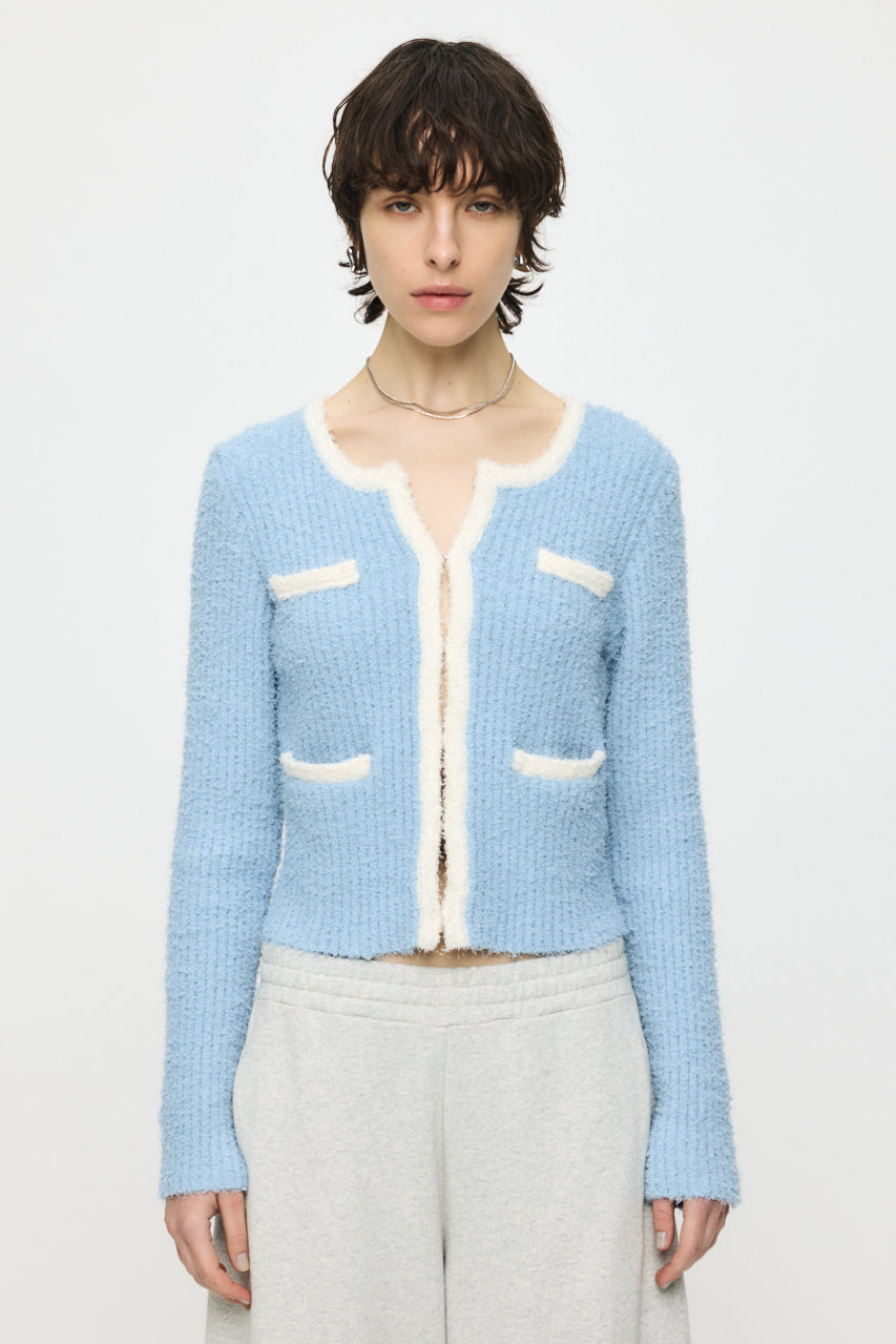 FANCY YARN BI COLOR CARDIGAN Light Blue / Free