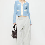 FANCY YARN BI COLOR CARDIGAN Light Blue / Free