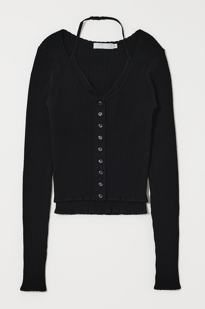 HALTER NECK DOUBLE KNIT TOP Black / Free