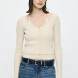 HALTER NECK DOUBLE KNIT TOP Ivory / Free