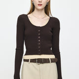 HALTER NECK DOUBLE KNIT TOP Mix Brown / Free