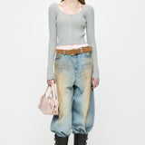 HALTER NECK DOUBLE KNIT TOP Mix Gray / Free